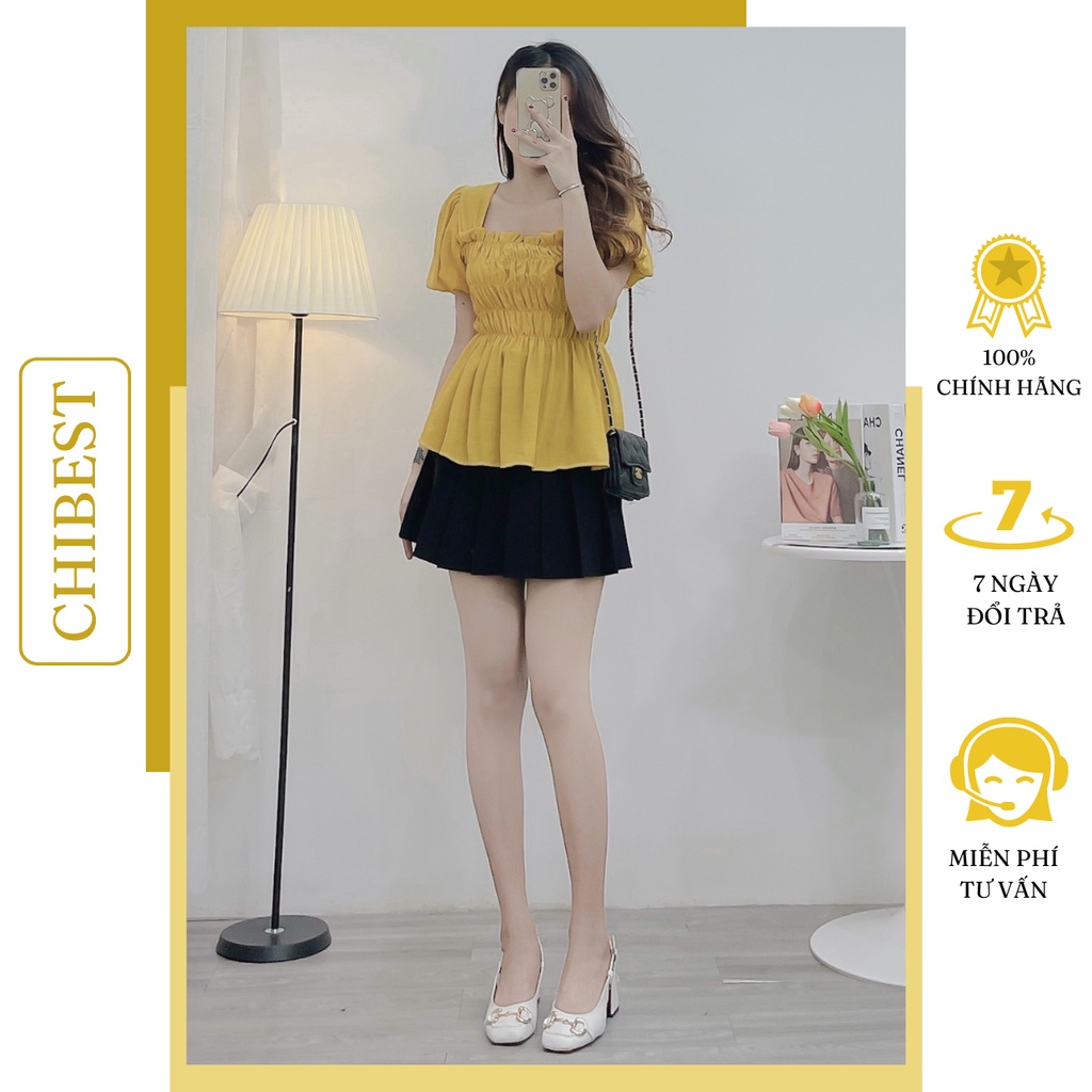 Áo babydoll bo chun tay phồng cột nơ sau hở lưng CHIBEST AAB88