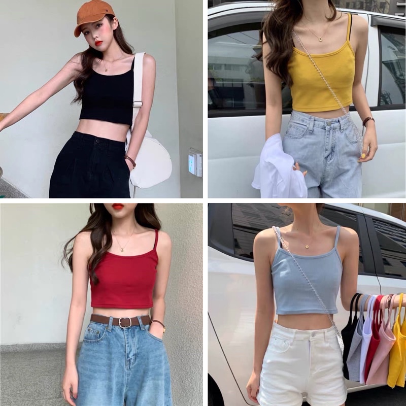 Áo 2 dây trơn dáng ngắn, Áo croptop hai dây chất thun cotton mịn mát