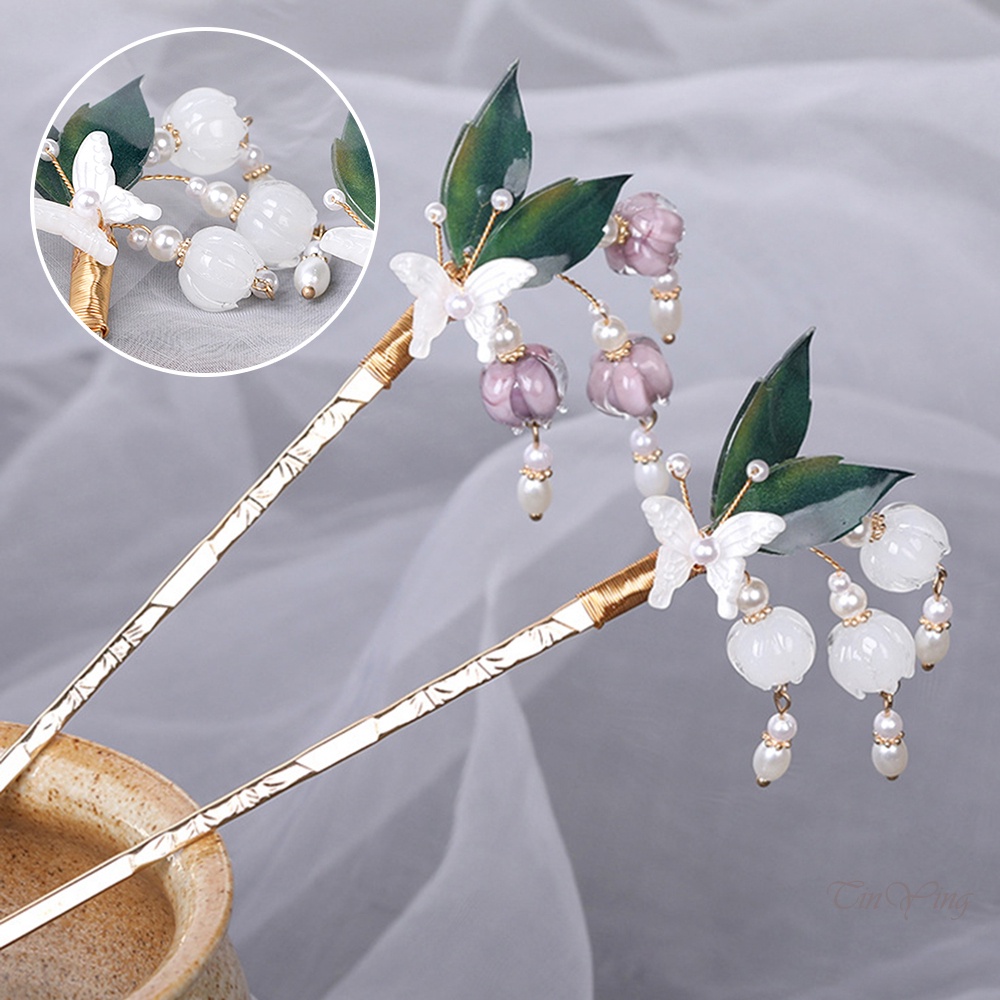 GETNOIVAS Trâm Cài Tóc Dài 17cm Bằng Hợp Kim Mặt Hình Bướm Và Hoa Phong Cách Nhật Bản