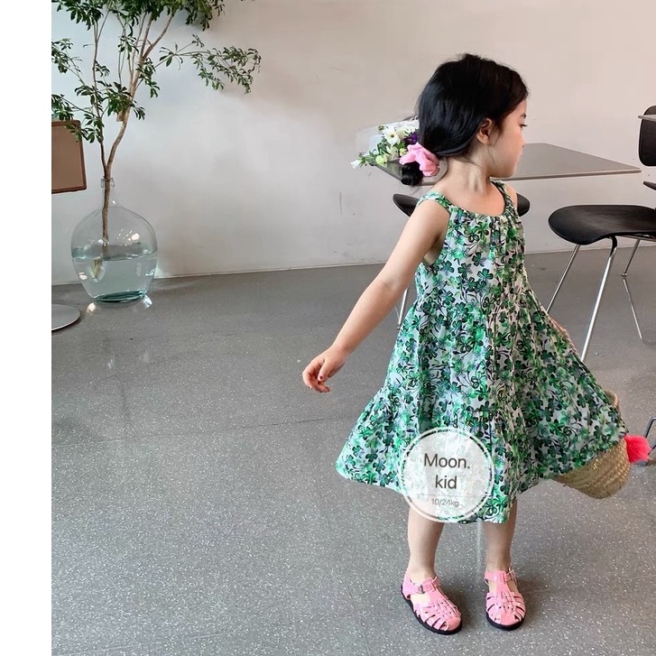 Váy đầm hoa 2 dây dáng xòe cho bé gái 8-20kg