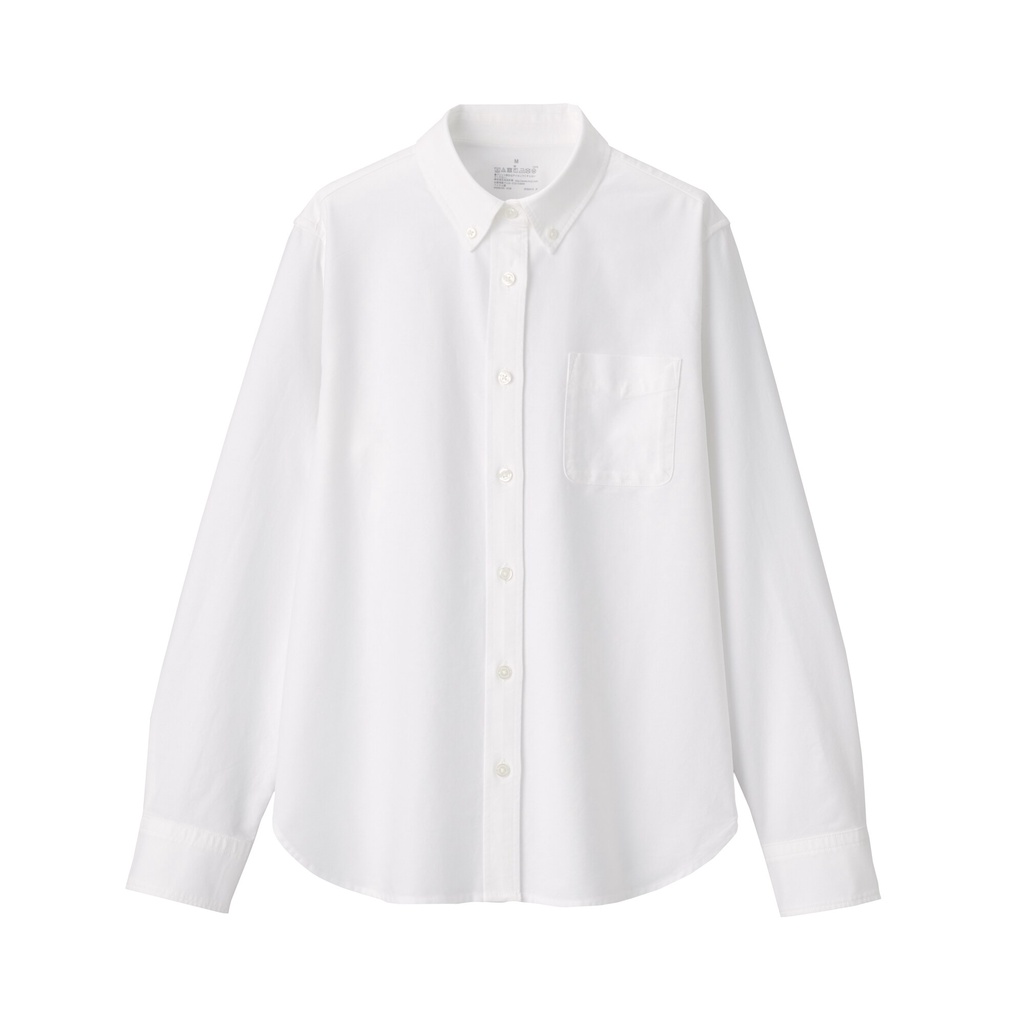 Muji Áo Sơ Mi Vải Oxford Washed Cổ Cài Nút