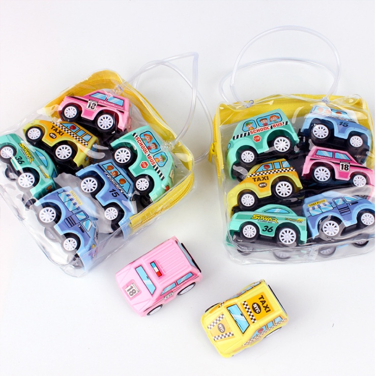 Túi 6 xe các loại chạy dây cót dễ thương đồ chơi trẻ em