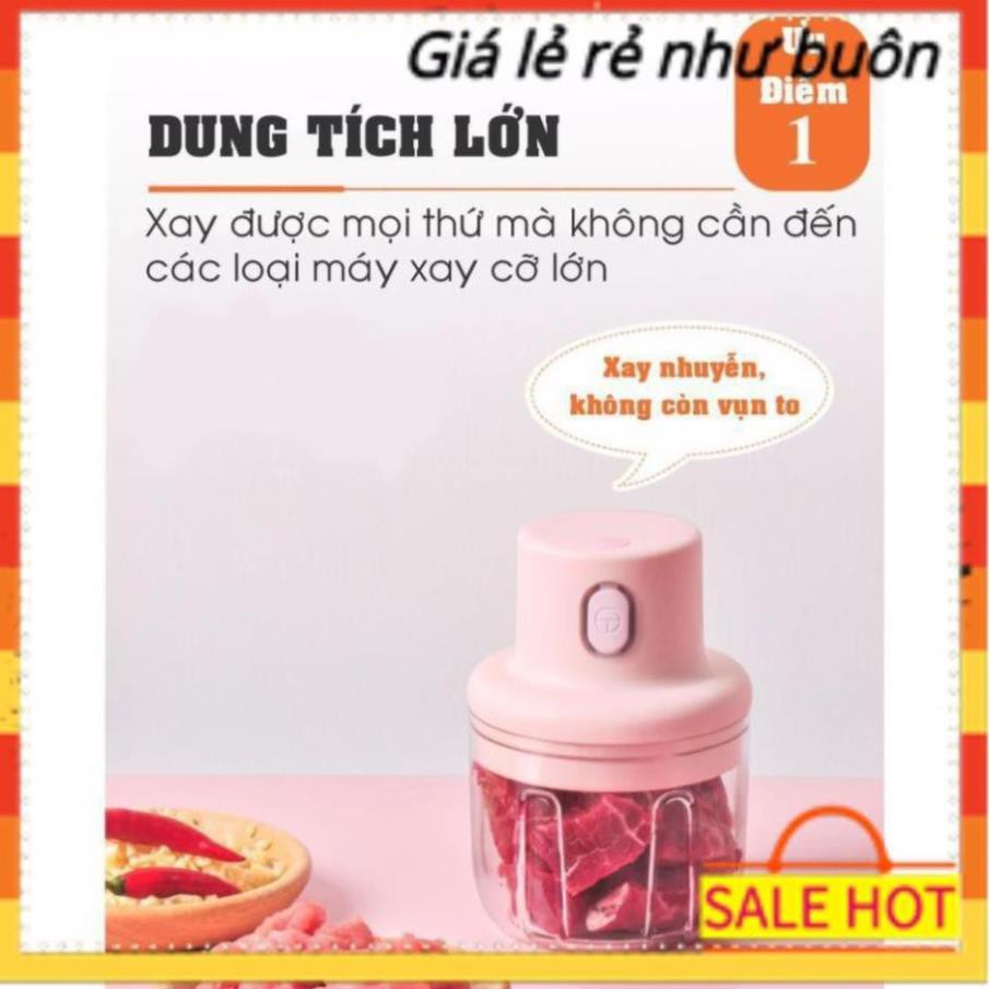 Máy xay đa năng mini cầm tay xay thịt gia vị tỏi ớt rau củ kèm dây sạc dung tích 250ml