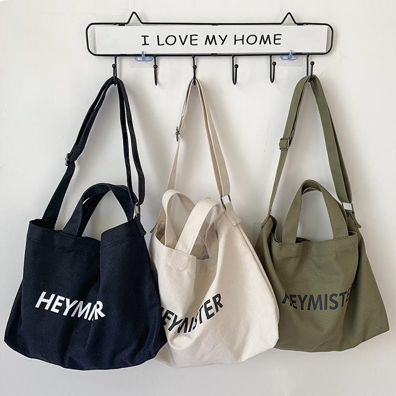 TÚI TOTE ĐEO CHÉO UNISEX NAM NỮ - VẢI MỀM CANVAS MÀU BE - ĐEN - PHONG CÁCH ULZZANG