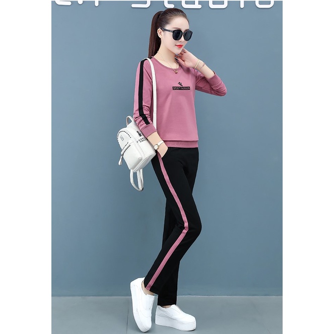 [Giảm 32%]Set bộ đồ quần áo thun nữ thu đông dài tay thời trang, size từ 45-85Kg ( Mã K82 )