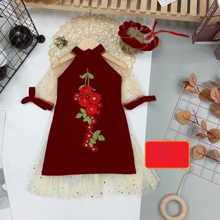 [TẾT] [FREESHIP❤️] Áo dài nhung cách tân (mua 1 tặng 1) ZARA cho bé gáiquần áo trẻ em, đồ bộ cho bé gái, đầm bé gái