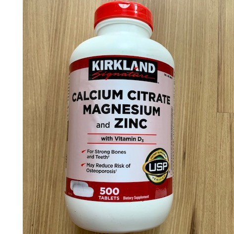 Viên uống Calci kẽm Kirkland Calcium Citrate Magnesium and Zinc 500v canxi kẽm của Mỹ