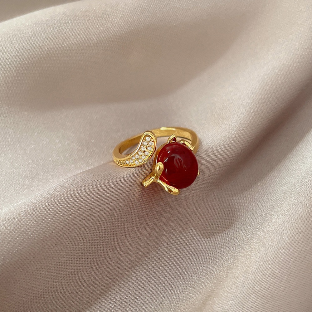 Nhẫn Dạng Mở Đính Đá Ruby Thiết Kế Đơn Giản Có Thể Điều Chỉnh