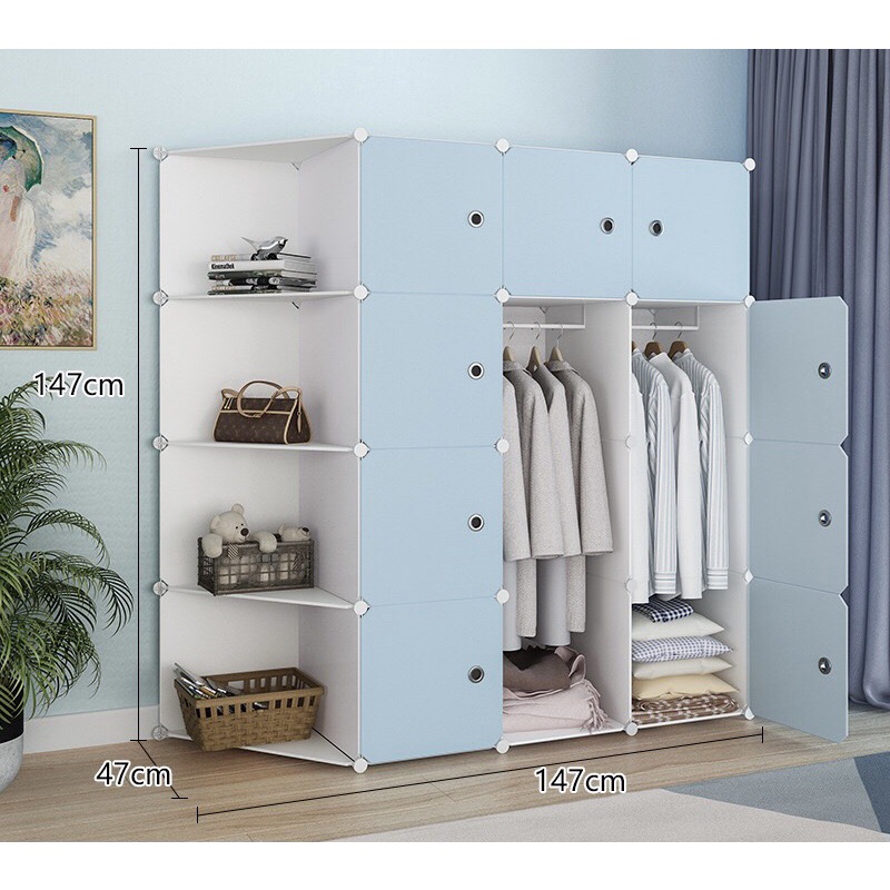 TỦ NHỰA GHÉP 12 Ô VÀ 4 KỆ GÓC ĐỂ QUẦN ÁO THÔNG MINH