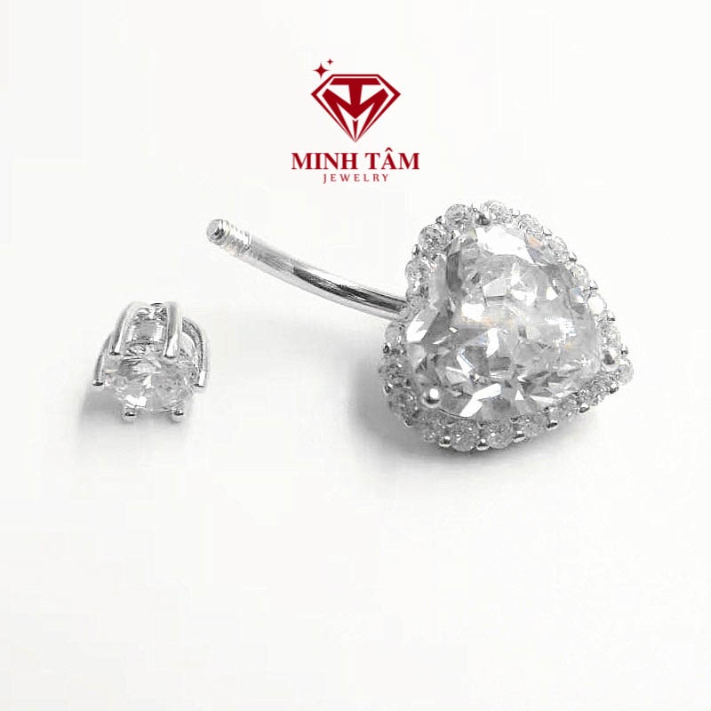 Khuyên rốn bạc 925 hình trái tim nạm đá cao cấp Minh Tâm Jewelry