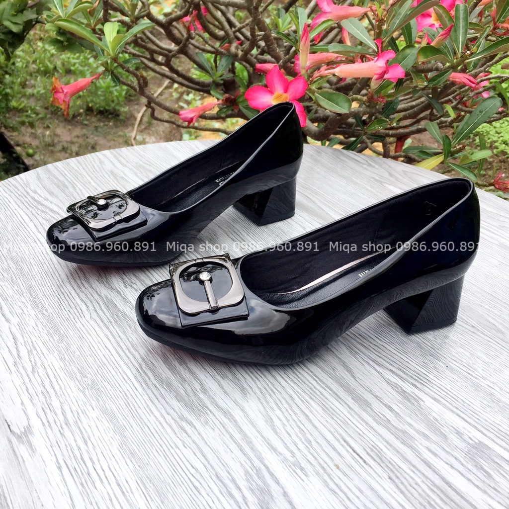 (Form rộng 1 size) Ảnh thật - Giày cao gót mũi vuông đính khóa 3cm - Made in Vietnam