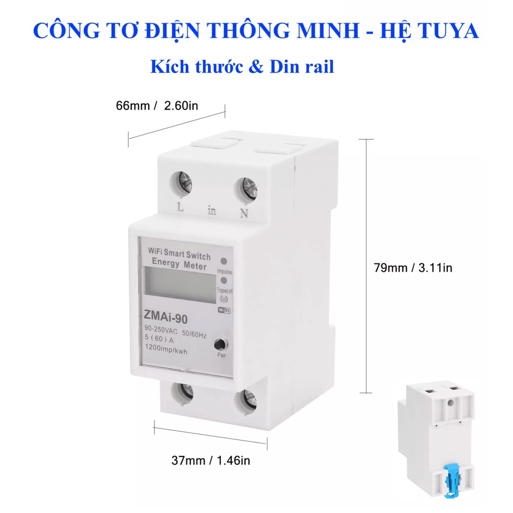 Công tơ điện / Aptomat / CB thông minh, dùng sóng Wifi / Zigbee, App Smart Life / Tuya -