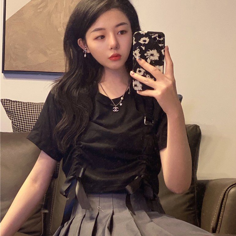 IELGY Áo thun ngắn in màu kiểu phương Tây dễ phối đồ