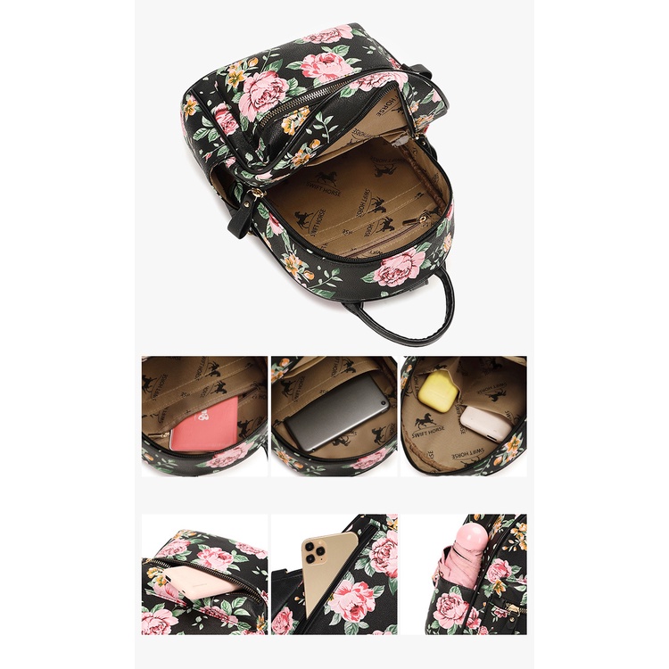 Balo CHUWANGLIN bằng da in hoa lớn thời trang