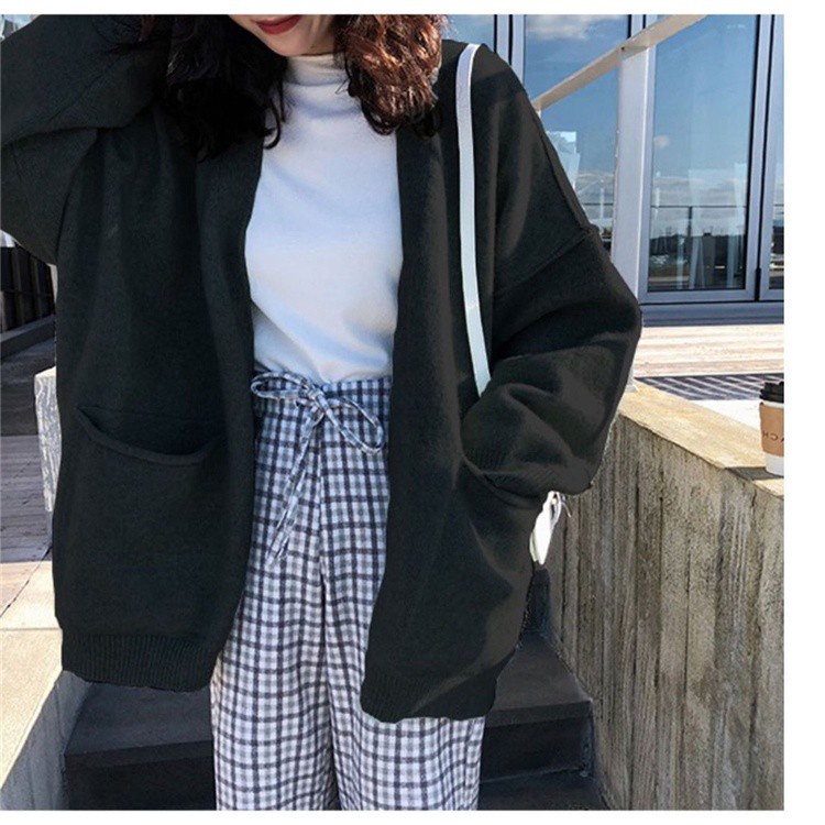 Áo khoác cardigan dệt kim cổ chữ V dày kiểu dáng rộng rãi thời trang thu đông cho nữ
 | BigBuy360 - bigbuy360.vn