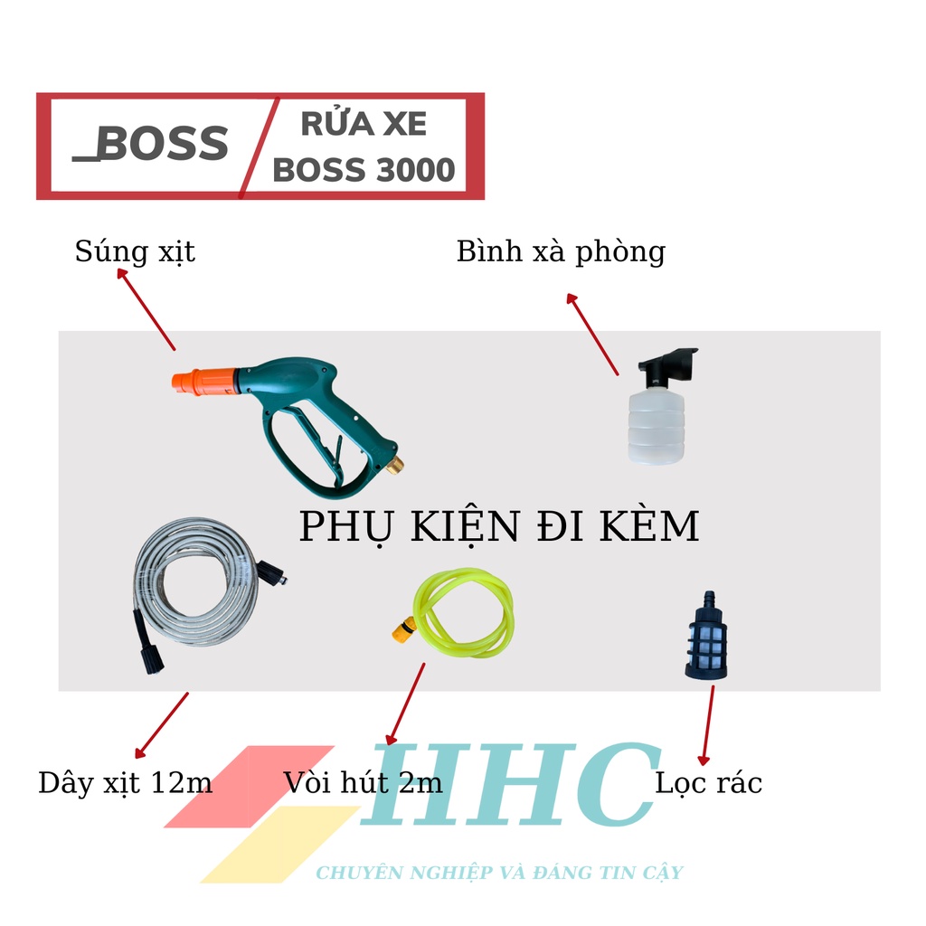 Máy rửa xe BOSS NHẬT 3000W có chỉnh áp, máy rửa xe dây đồng 100% - Thân máy nặng 12kg