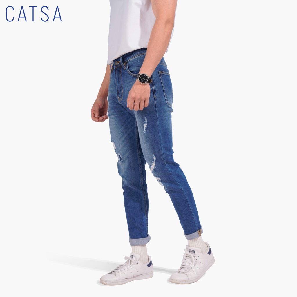Quần jeans xanh đậm, chất vải cao cấp, co giãn nhẹ, thông số size chuẩn CATSA QDL113