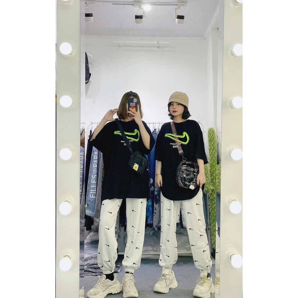 [CHEAPY] Set bộ unisex LOGO freesize phom suông rộng - Set bộ áo thun mix quần jogger cực ngầy freesize mặc đôi nam nữ | BigBuy360 - bigbuy360.vn