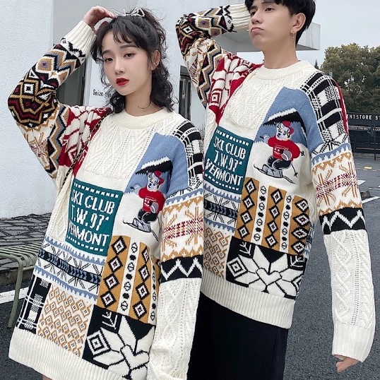 Áo sweater nam chui đầu dáng rộng kiểu giáng sinh hàn quốc cá tính cho áo len unisex form rộng dệt kim fashion áo Sweater thời trang nam