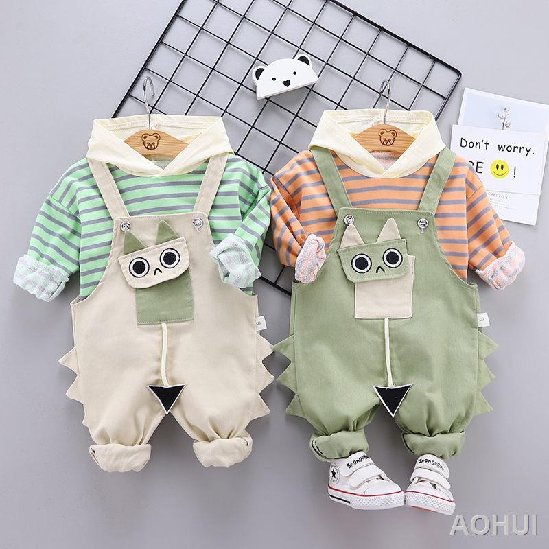 Bé trai bộ đồ mùa xuân hoạt hình dễ thương Yếm em bé bộ đồ hai mảnh Bộ đồ phong cách phương Tây cho bé gái Quần áo trẻ e