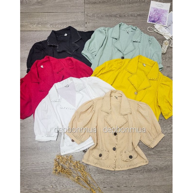 Áo sơmi croptop cổ vest viền chỉ nổi