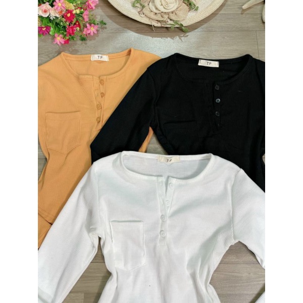 Áo kiểu  túi trước nút cài chất  Len gân NG alohashop91