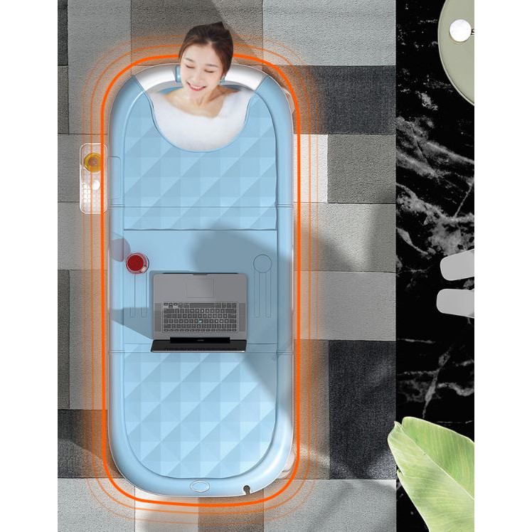 Bồn tắm silicon gấp gọn Udary BT-110 dài 118cm dùng cho cả người lớn và trẻ em kèm nắp xông hơi để đồ tiện dụng