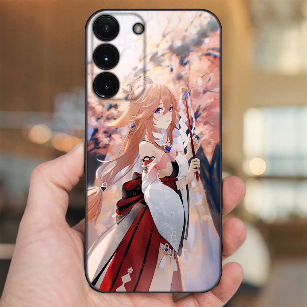 Ốp lưng Samsung S21, S21 Plus, S21 FE, S22, S22 Plus viền đen in hình Yae Miko Genshin Impact