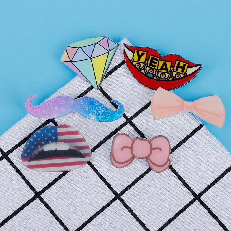 Trâm Cài Áo Hình Đôi Môi Mặt Cười Nơ Hồng Dễ Thương Bằng Acrylic Dành Cho Nữ