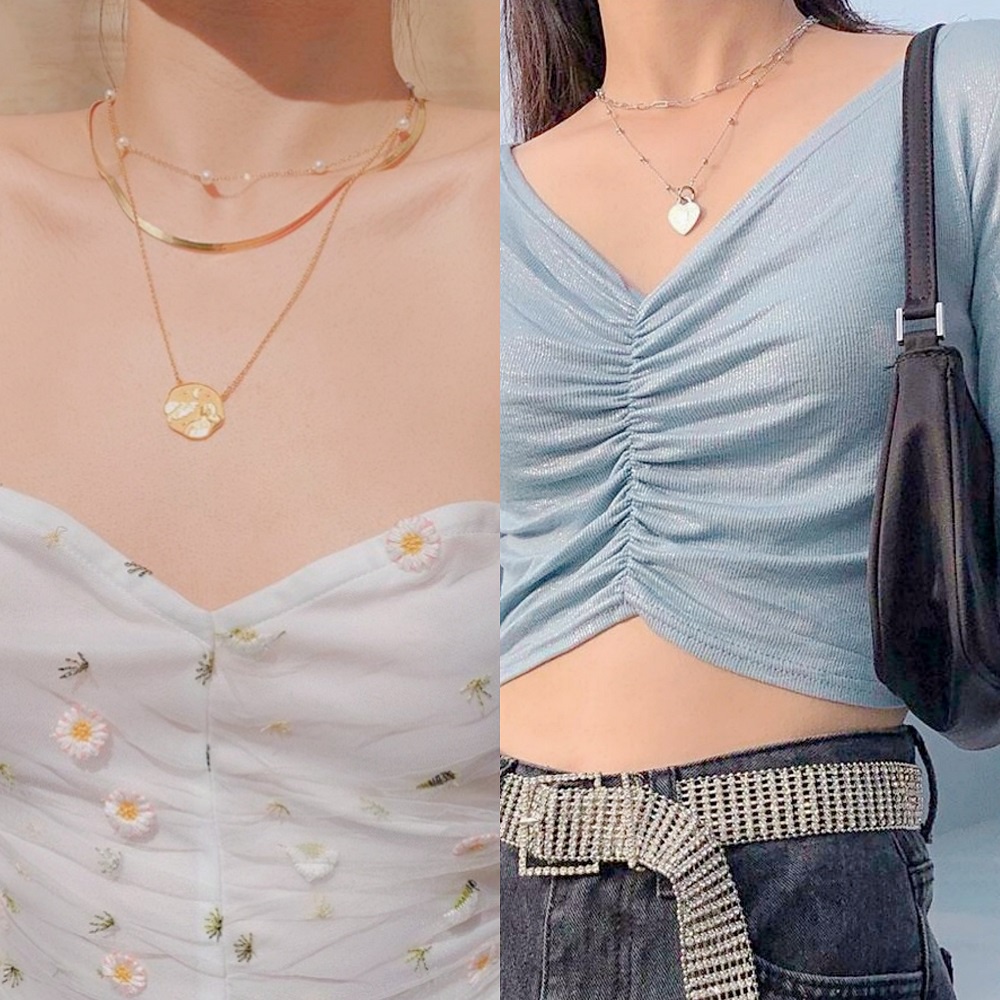 Dây Chuyền Hợp Kim Nhiều Lớp Mặt Hình Bướm Và Trái Tim Sang Trọng Cho Nữ