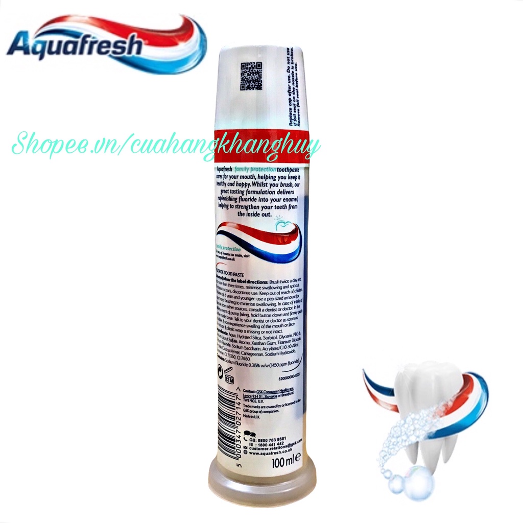 Kem đánh răng Aquafresh fresh &amp; mint dạng ống 100 ml (UK)