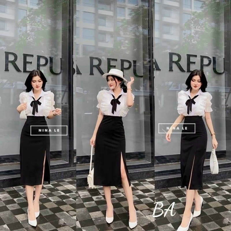 Chân váy sẻ dáng dài tuyết mưa