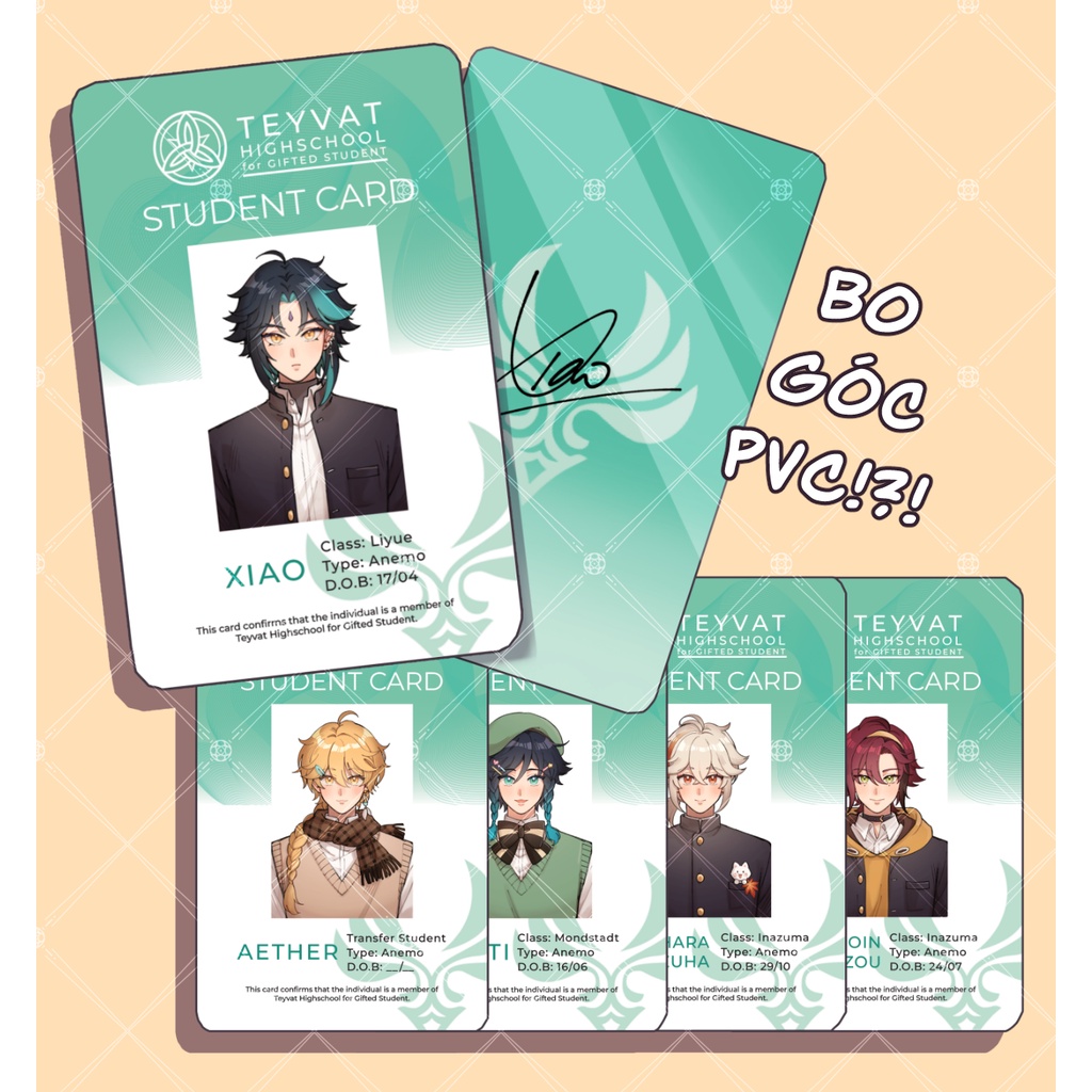Thẻ học sinh/Card PVC bo góc Genshin Impact 5wirl