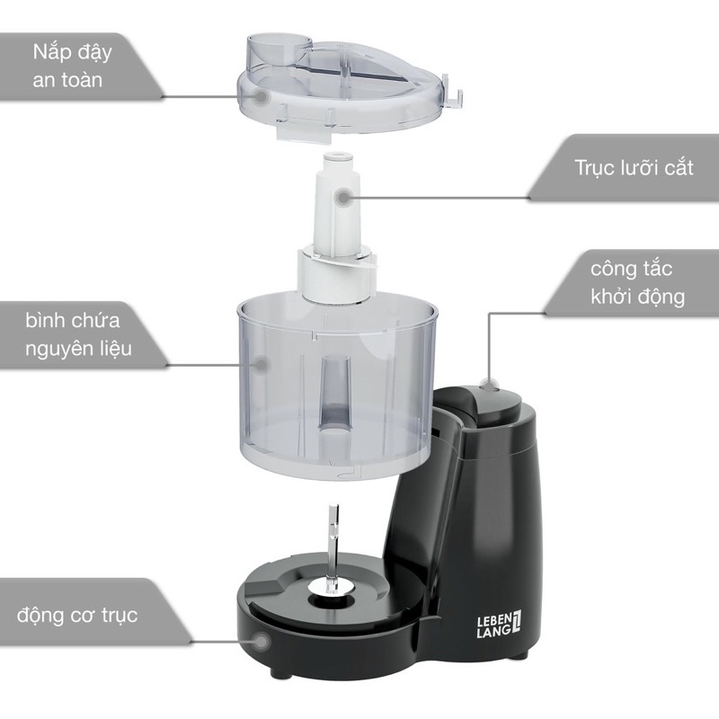 Máy xay thịt đa năng mini Lebenlang LBU5239, xay tỏi, hành, ớt, gia vị.. cối 350ml, công suất 120W bảo hành chính hãng