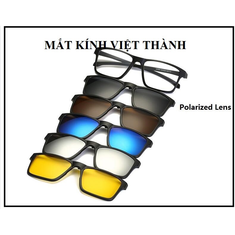 Kính 6 in 1 siêu bền dáng vuông lớn kính râm cận kính tháo tròng 5 in 1 258