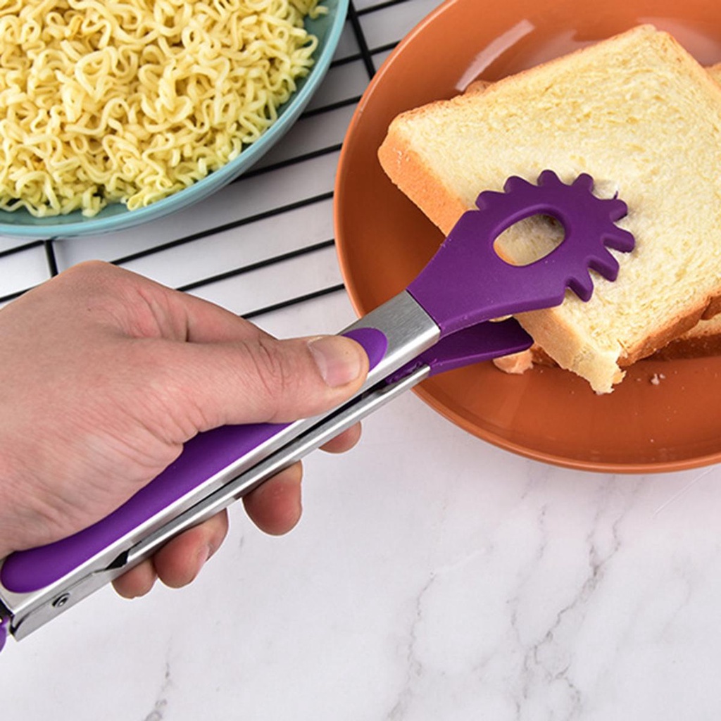 Kẹp Gắp Thức Ăn Bằng Silicone Tay Cầm Inox Chống Trượt Tiện Dụng Cho Nhà Bếp