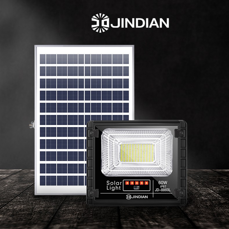 Đèn Năng Lượng Mặt Trời JINDIAN Công Suất 60W - Mẫu Mới 2020, Khung Nhôm, Chip Led "SMD" - BH 03 Năm