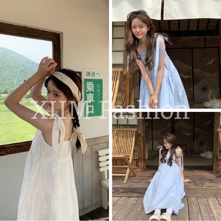 Đầm nữ 2 dây bản to buộc nơ 3 tầng 🦋 váy nữ babydoll trơn dáng dài 2 màu 🦋 msp: q022