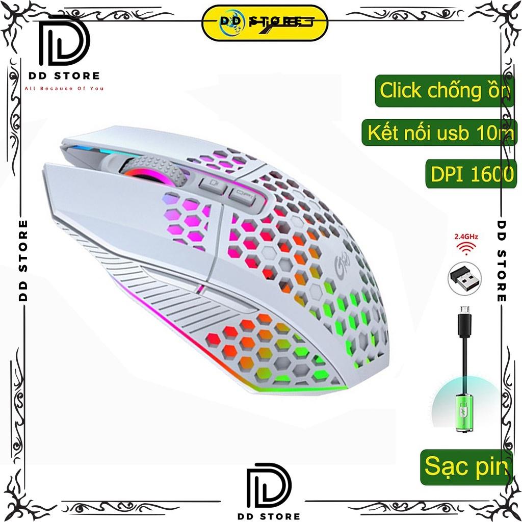 Chuột không dây chơi game HXSJ X801 thiết kế độc lạ Led RGB đổi màu click chống ồn DPI 1600 - Hàng chính hãng