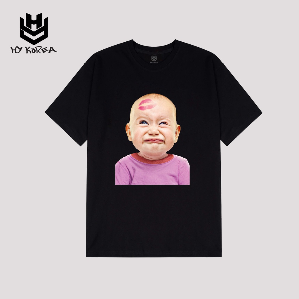 Áo Thun Tay Lỡ HY Korea In Hình Em Bé Hun Trán Form Rộng 21.