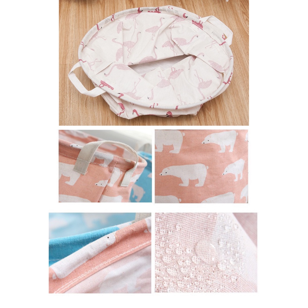 Giỏ vải vintage đựng đồ chơi quần áo chăn màn cỡ lớn hoạ tiết đáng yêu