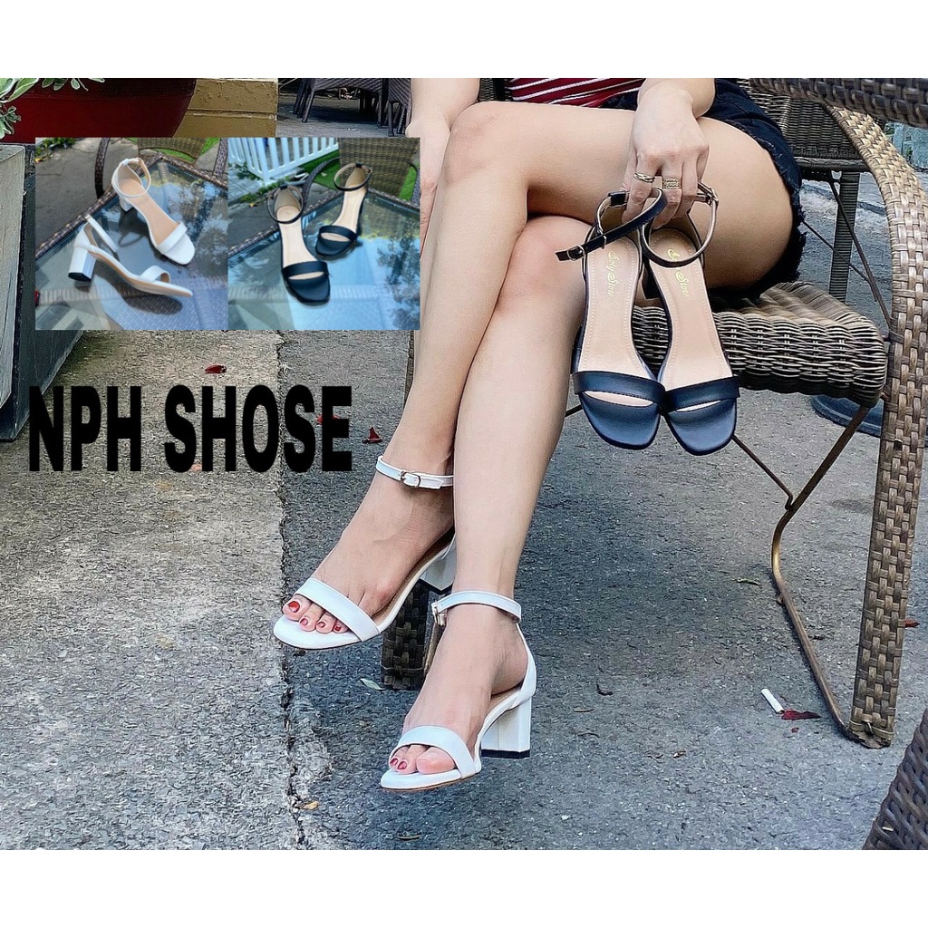 Giày SANDAL Cao Gót 5 Phân Hở Mũi 2 Màu Đen Và Trắng Quai Ngang Gót Vuông Siêu Xinh (NPH SHOSE)