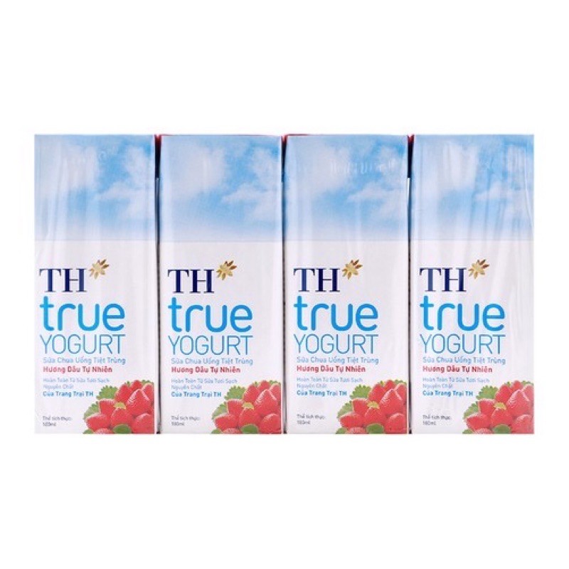 Lốc 4 hộp sữa chua uống tiệt trùng TH True Yogurt 180ml hương dâu tự nhiên