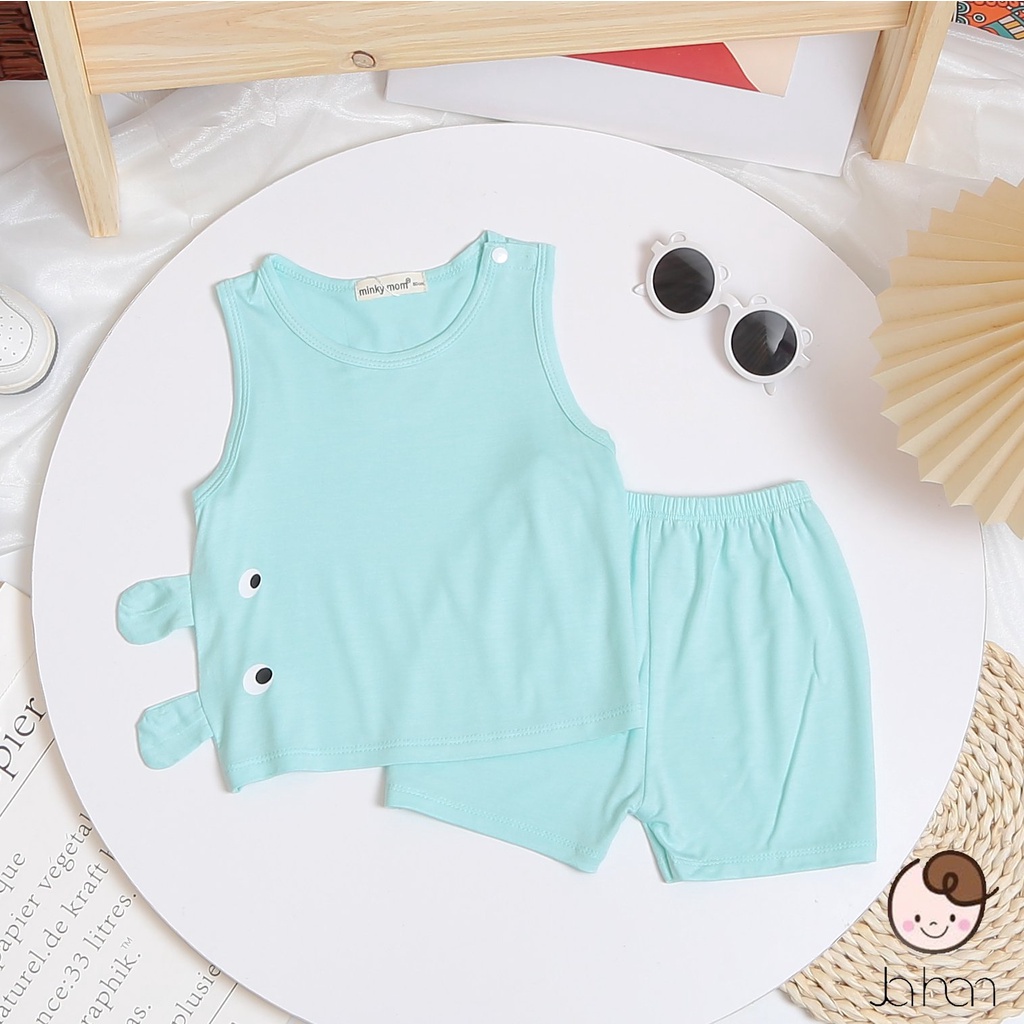 [SALE] Bộ Quần Áo Bé Gái, Bé Trai Vải Thun Lạnh Cúc Bấm Cài Vai Tai Thú 3D, Bộ Ba Lỗ Cho Bé Mặc Nhà MKM3LO2104