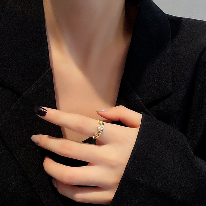 Nhẫn nữ mạ vàng 18k hình vương miện thiết kế dạng hở có thể điều chỉnh kích cỡ phong cách hàn quốc 2023