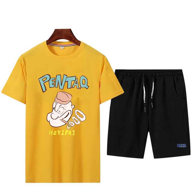 Set Bộ 2 Món Quần Shorts + Áo Thun Nam Chất Vải Thun CB2_MAT172TH_MSH002THDEF6 (Pentaq + Trơn Logo Xanh)