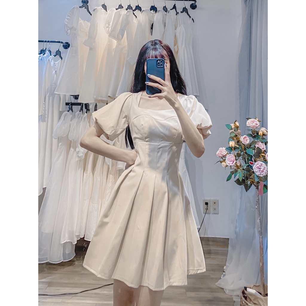 Đầm Tay Phồng Xếp Ly - D0405