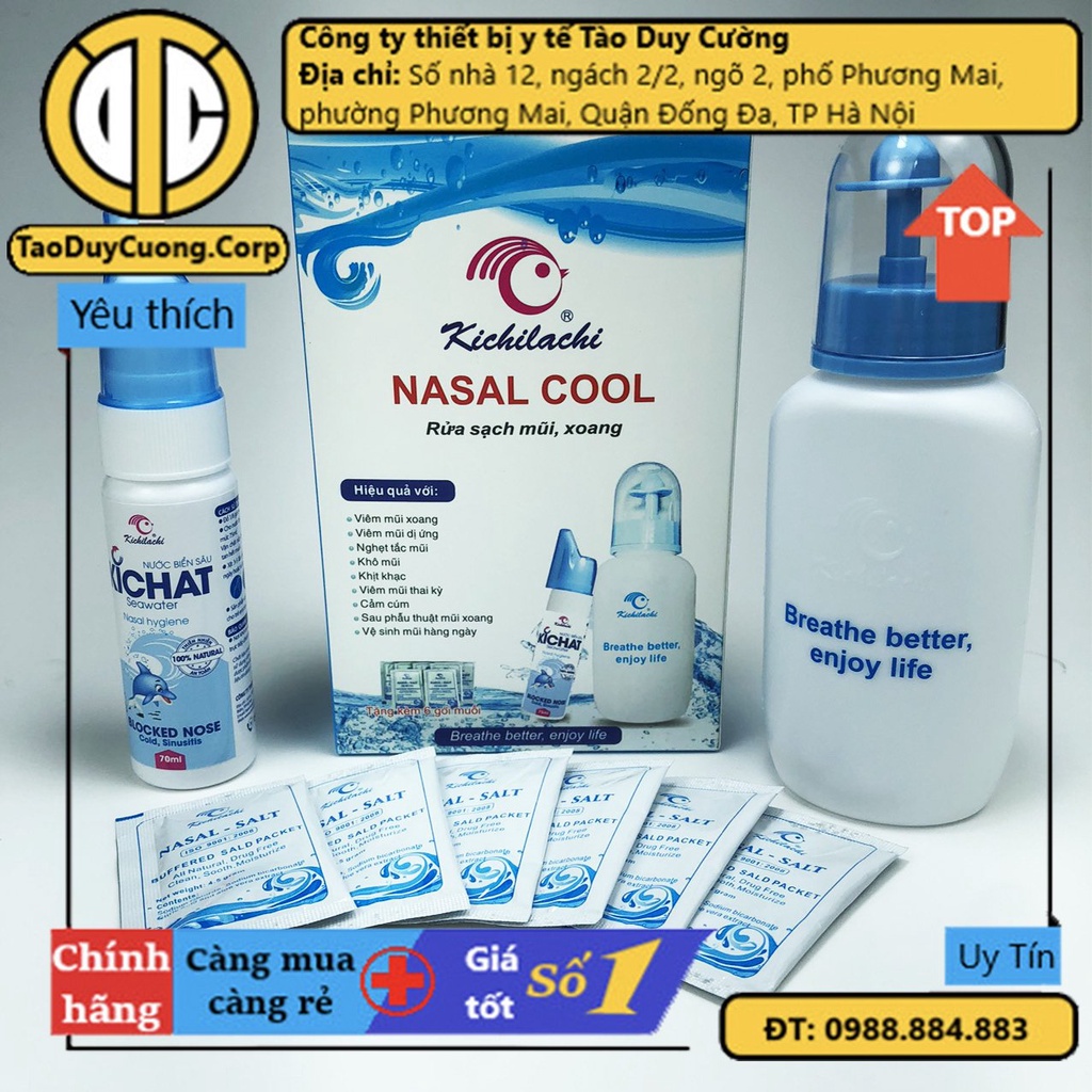 Combo Bình rửa mũi NASAL COOL KM 6 gói muối và 1 bình xịt mũi, Gói muối rửa mũi viêm xoang