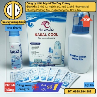 Combo bình rửa mũi nasal cool km 6 gói muối và 1 bình xịt mũi, gói muối rửa mũi viêm xoang