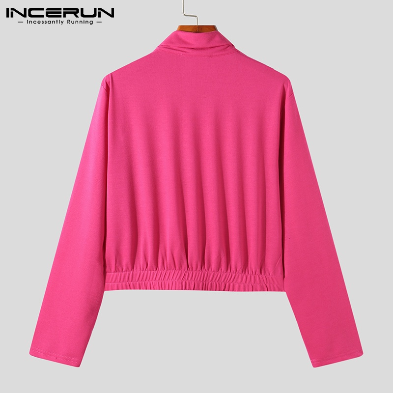 Áo INCERUN tay dài cổ tròn không đối xứng phối dây kéo dành cho nam